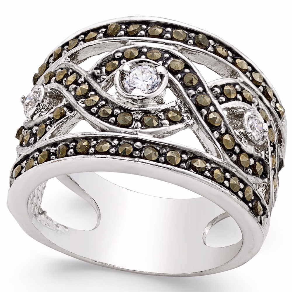 ✨I.N.C. Silver Tone Crystal Braided Statement Ring